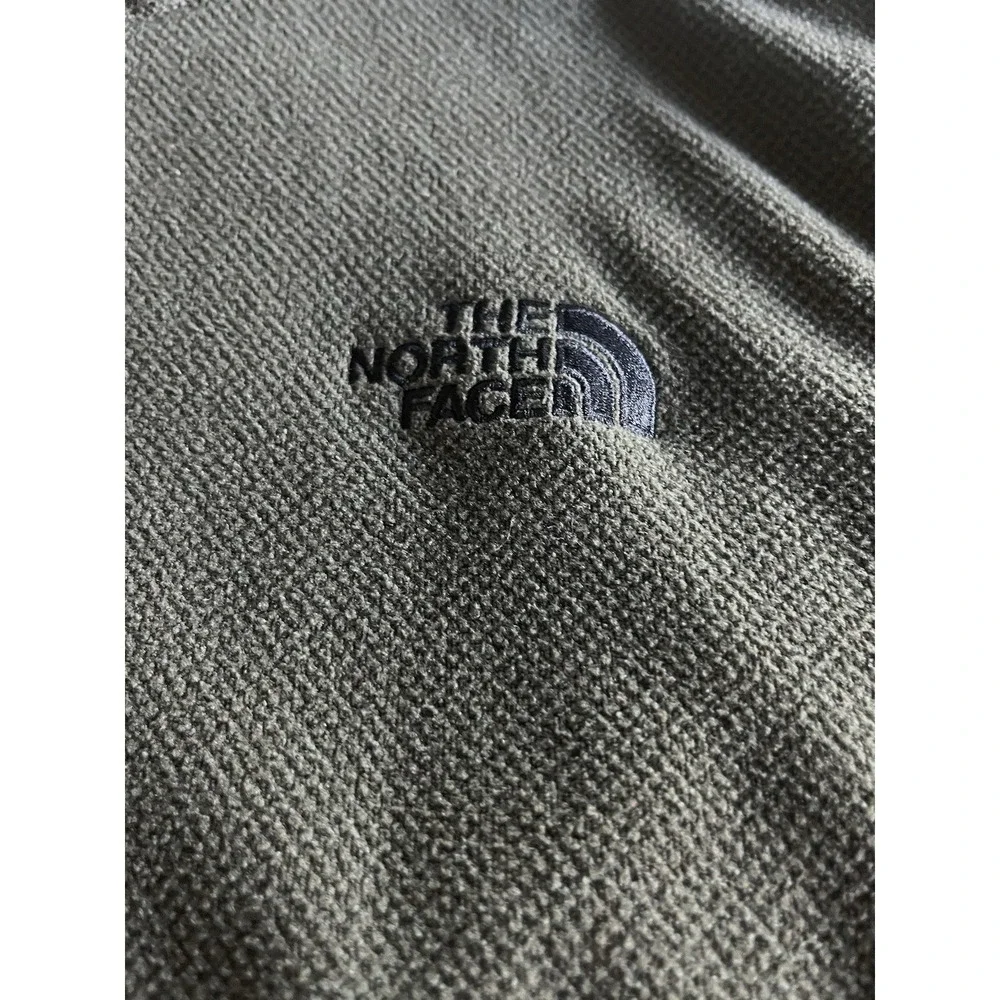 The North Face Mens Sz Medium Olive Green Texture Fleece 1/4 Zip Pullover Jacket